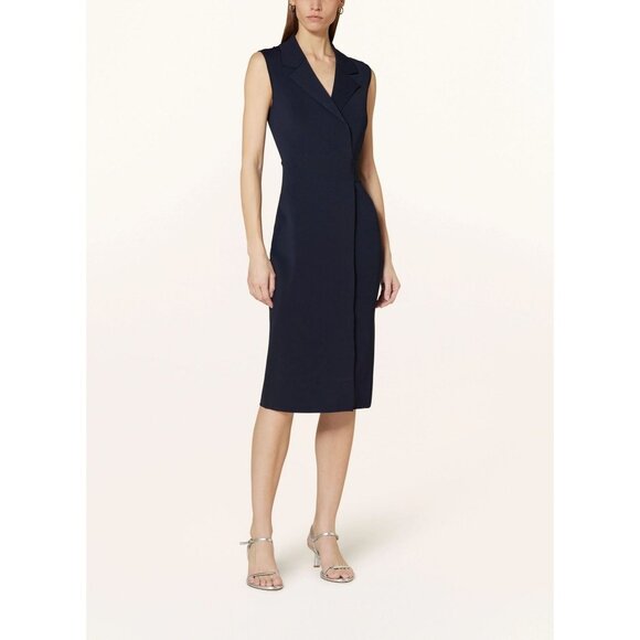 Reiss Dresses & Skirts - Reiss Elle Wrap Front Sleeveless Knitted Midi Dress XS Navy Blue Career CorpCore